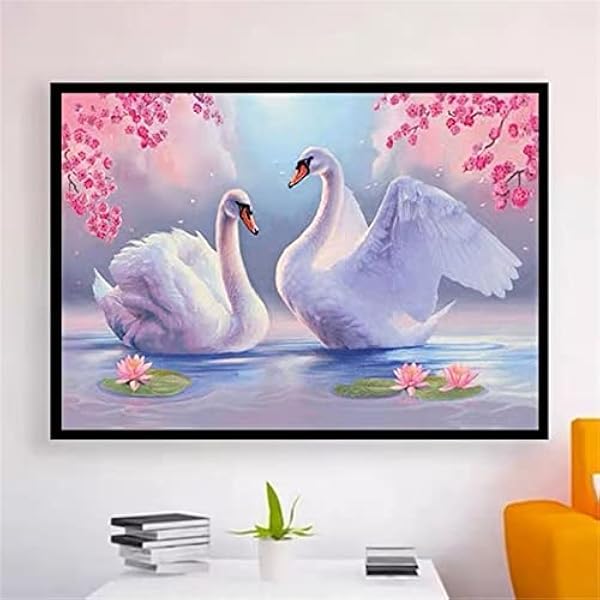 5D DIY Diamond Painting Kit Completo, cigno bianco Strass Ricamo Punto Croce Pittura per Adulti Bambini, Paint by Numbers Pittura Diamante kit Perline, per Casa Parete Decor 80x100cm v-767